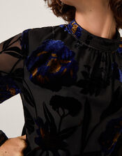 Giselle Sheer Floral Devoré Midi Dress, Blue (MIDNIGHT), large