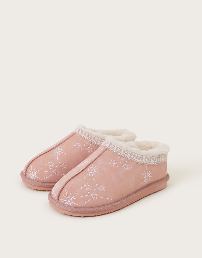 Ebony Embroidered Suedette Mule Slippers, Pink (PINK), large
