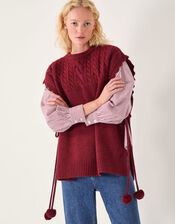 Coco Sleeveless Cable Knit Poncho, Red (BURGUNDY), large
