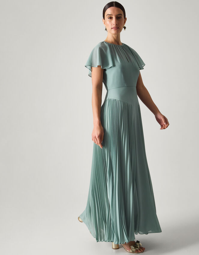Madison Flutter Sleeve Pleated Bridesmaid Dress, Green (SAGE), large