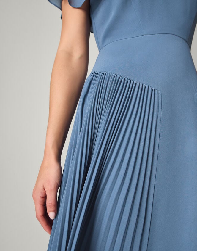Madison Flutter Sleeve Pleated Bridesmaid Dress, Blue (PETROL), large