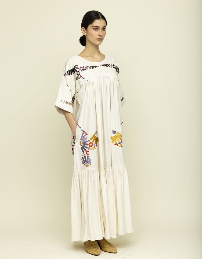 Tallulah & Hope Zoe Embroidered Maxi Dress, Camel (OATMEAL), large