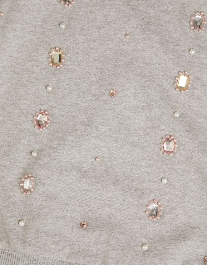 Beaded Tulle Trim Sweatshirt, Grey (GREY), large