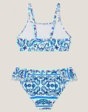Calista Floral Print Ruffle Bikini Set, Blue (BLUE), large