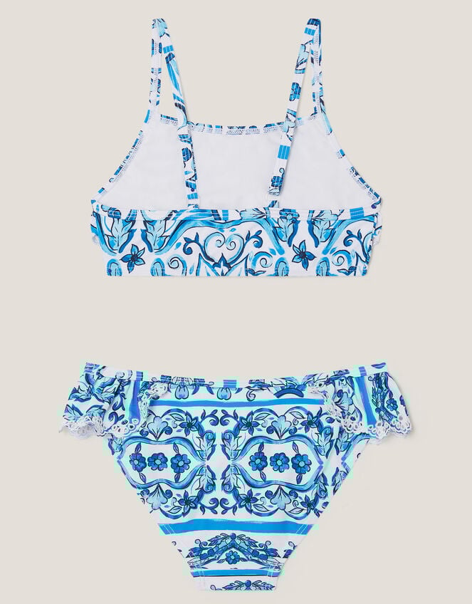 Calista Floral Print Ruffle Bikini Set, Blue (BLUE), large