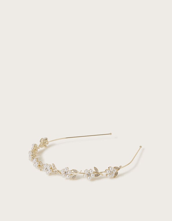 Pearly Flower Girl Metal Headband, , large
