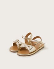 Leather Bow Sandals, Gold (GOLD), large