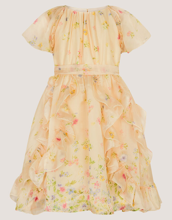 Ditsy Floral Ruffle Party Dress, Yellow (LEMON), large