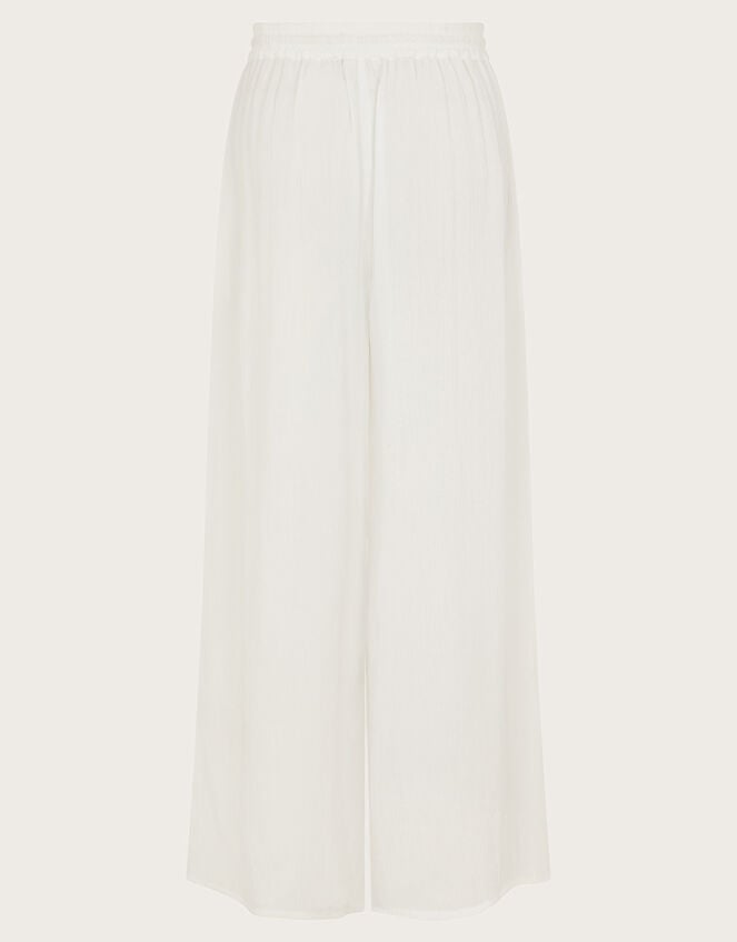 Wide Leg Crinkle Trousers, White (WHITE), large