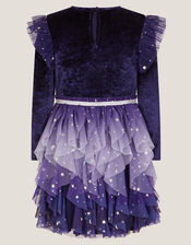 Cosmic Velour Long Sleeve Disco Dress, Blue (NAVY), large