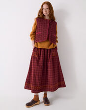 East Karina Check Corduroy Quilted Gilet, Orange (RUST), large