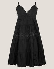 Floral Embroidered Tier Dress, Black (BLACK), large