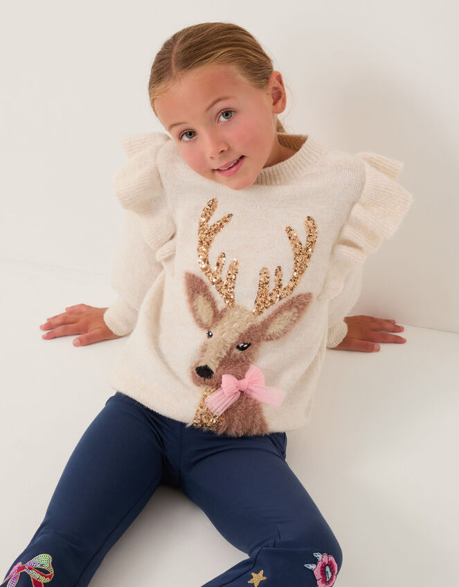 Christmas Deer Knit Jumper, Cream (CREAM), large