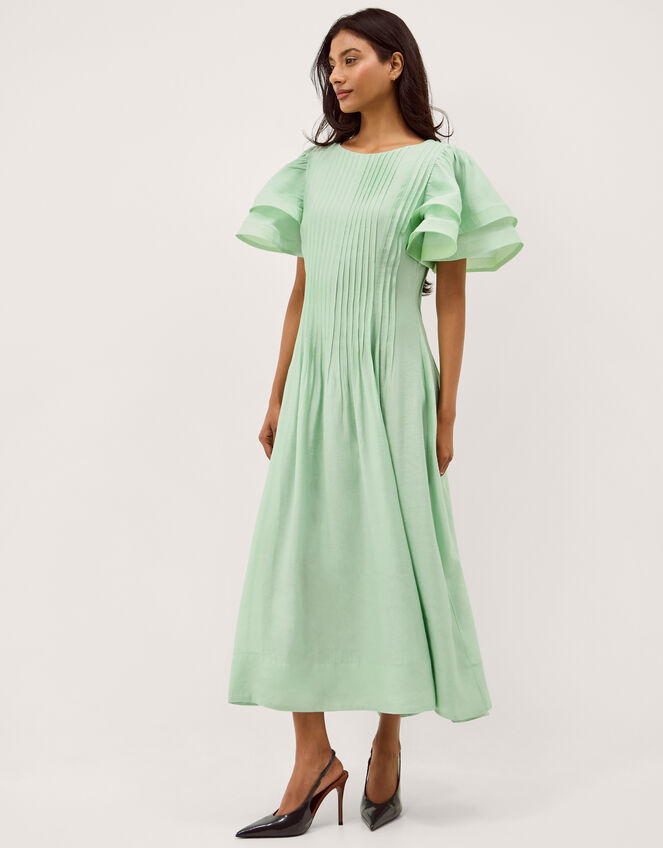 Pelia Flutter Sleeve Pleated Midi Dress, Green (MINT), large