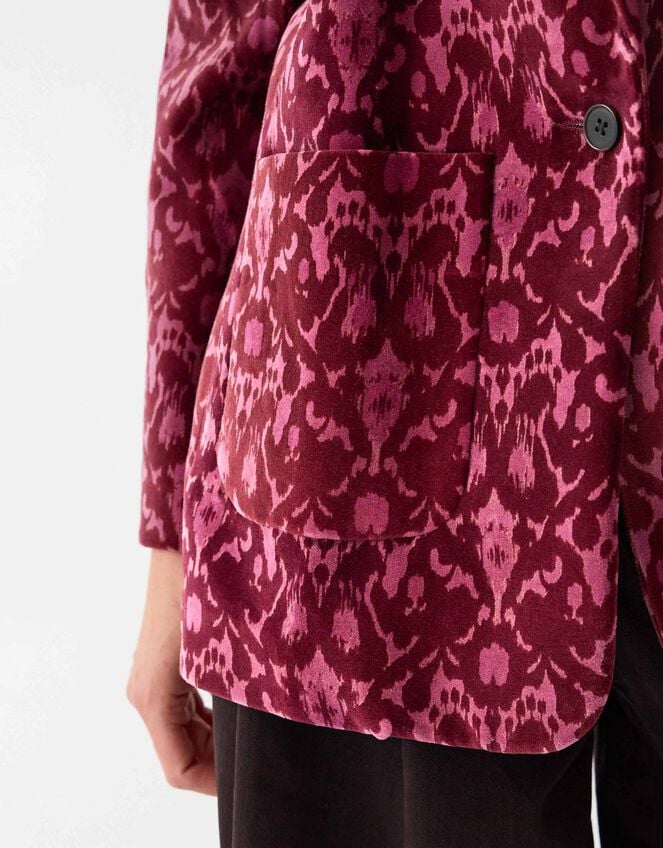 East Jude Print Velvet Blazer, Red (BERRY), large