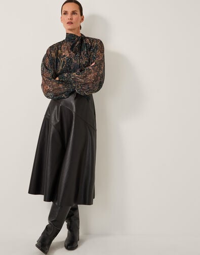 Marnie Faux Leather Midi Skirt, Black (BLACK), large