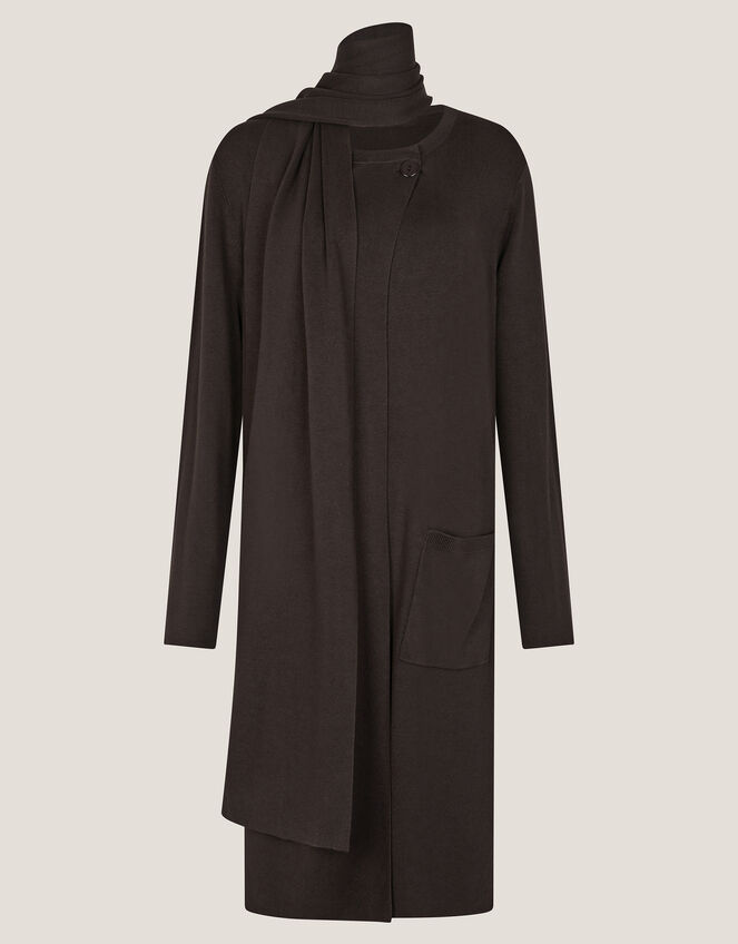 Santi Longline Cardigan & Scarf, Brown (CHOCOLATE), large