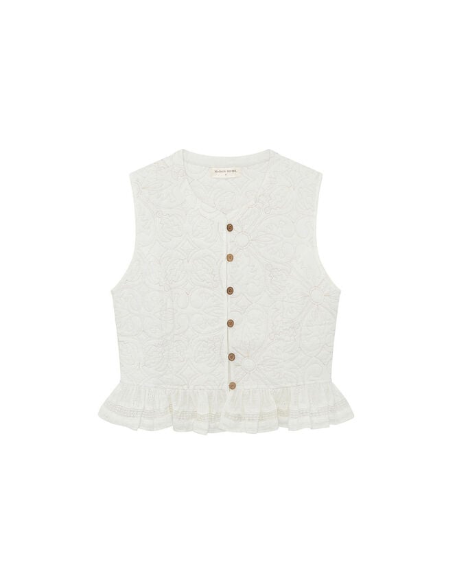 Maison Hotel Sandro Quilted Frill Waistcoat, Ivory (IVORY), large