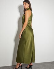 Jodie Halter Satin Maxi Dress, Green (KHAKI), large