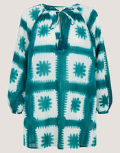 Malia Artisanal Print Mini Kaftan, Teal (TEAL), large