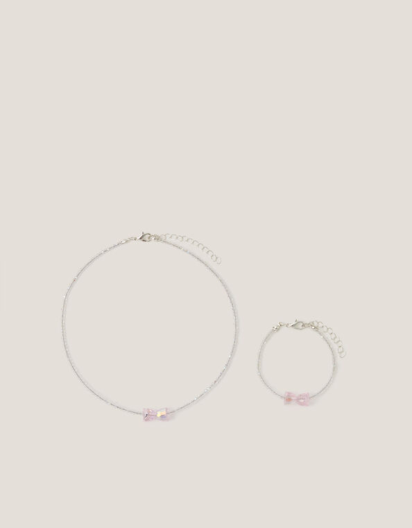 Belle Bow Beaded Necklace & Bracelet Set, , large