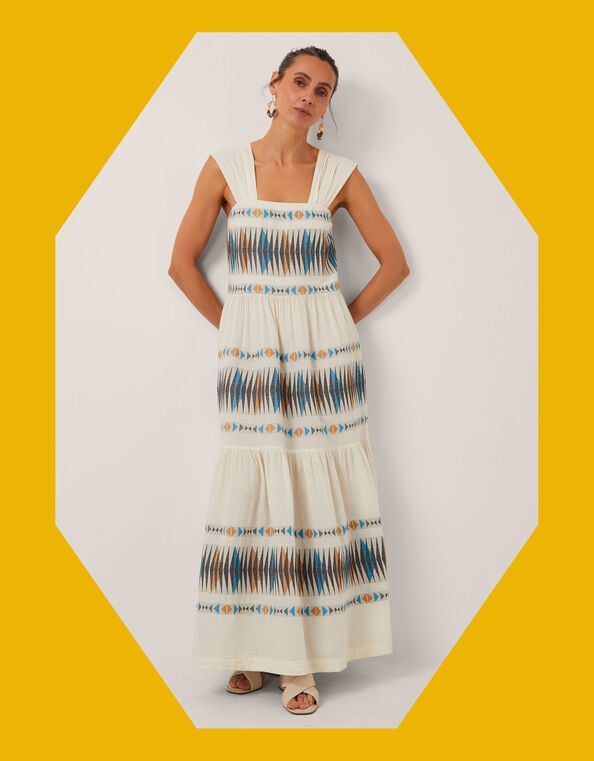 Devotion Twins Elegant Jacquard Maxi Dress, Natural (NATURAL), large