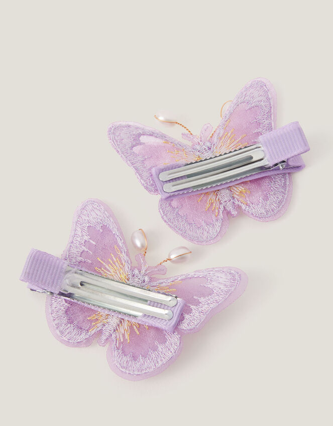 2-Pack Pearl Embroidered Butterfly Hair Clips, , large