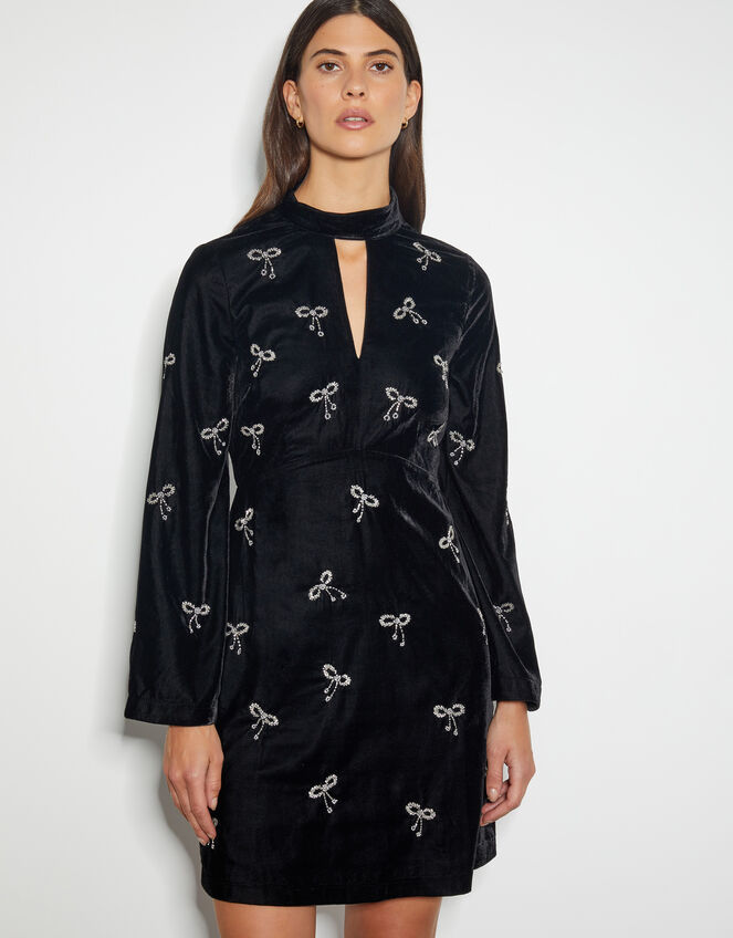 Moira Embroidered Bow Dress, Black (BLACK), large