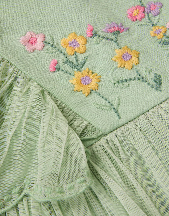 Baby Floral Embroidered Tulle Dress, Green (GREEN), large