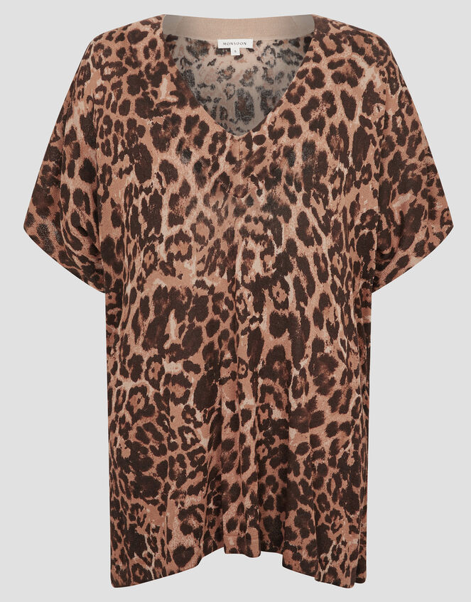 Archi Knit Leopard Print T-Shirt, Natural (NATURAL), large