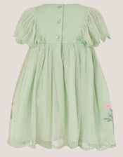 Baby Floral Embroidered Tulle Dress, Green (GREEN), large