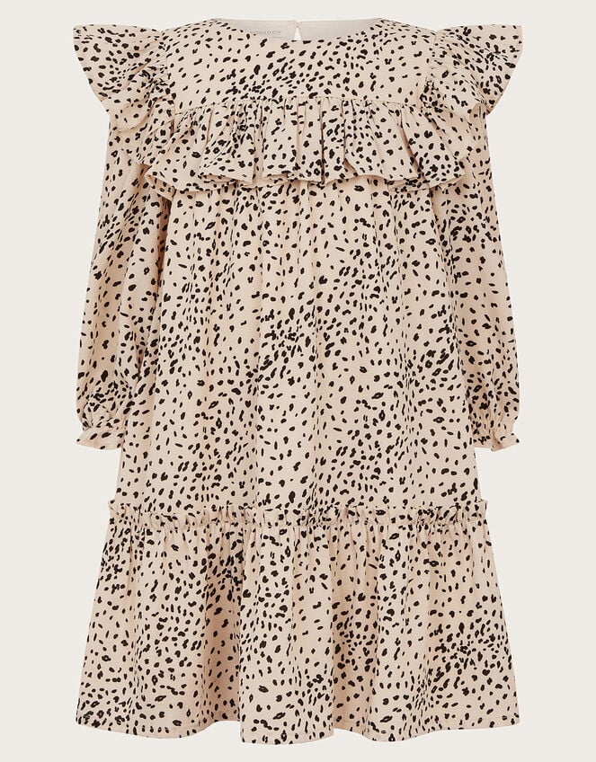 Ruffle Animal Print Dress, Ivory (IVORY), large