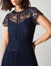 Monica Lace Pleated Bridesmaid Dress, Blue (NAVY), large