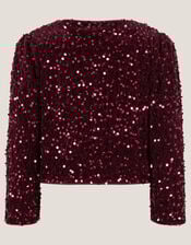 Velvet Sequin Bow Jacket, Red (BURGUNDY), large