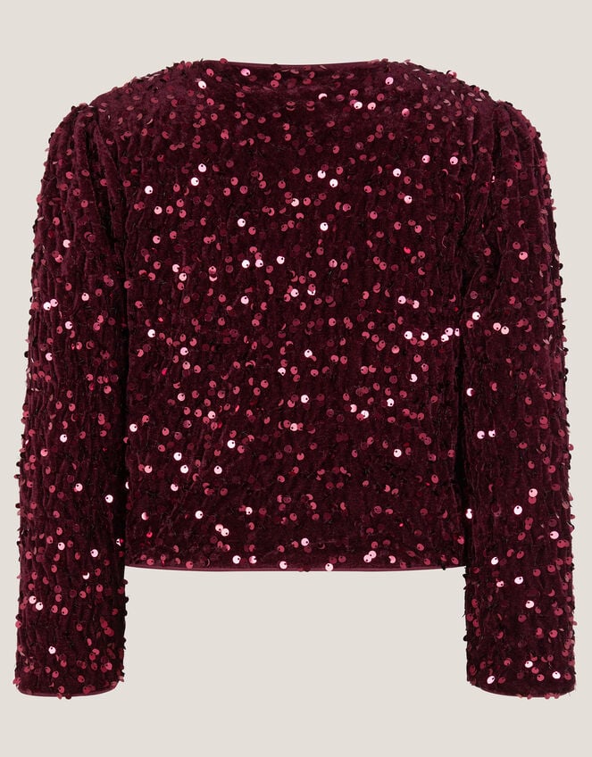 Velvet Sequin Bow Jacket, Red (BURGUNDY), large