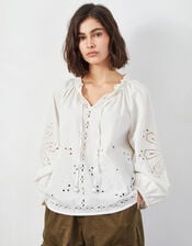 East Aliona Broderie Blouson Blouse, Ivory (IVORY), large