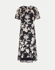 East Foil Floral Print Midi Dress, Black (BLACK), large