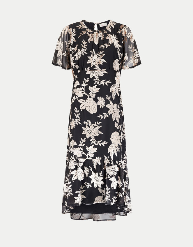 East Foil Floral Print Midi Dress, Black (BLACK), large