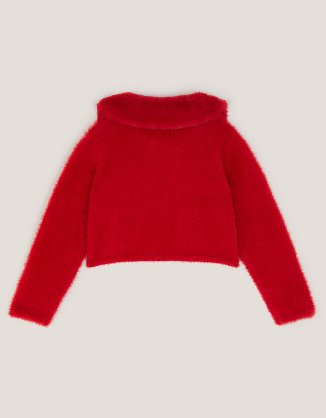 Detachable Collar Fuzzy Cardigan, Red (RED), large