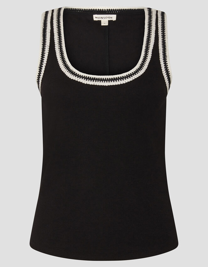 Tate Crochet Trim Tank Top, Black (BLACK), large