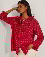 Poppy Ruffle Print Blouse, Red (RED), large