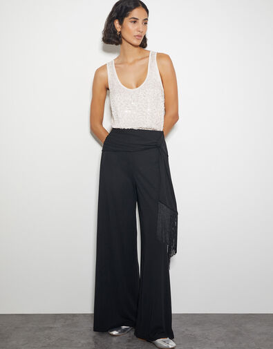 Tanya Tassel Wide Leg Trousers, Black (BLACK), large