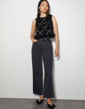 Sira Sleeveless Sequin Feather Top, Black (BLACK), large