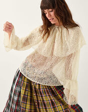 Monsoon x Sarah Corbett-Winder Oversized Collar Lace Blouse, Cream (CREAM), large