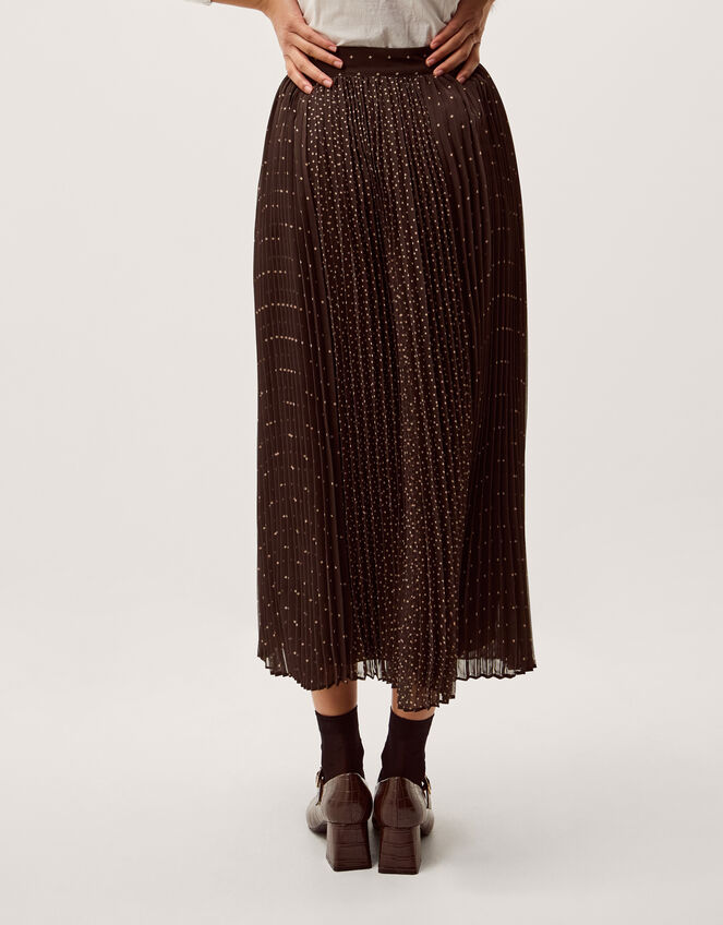 Demi Polka Dot Pleated Midi Skirt, Brown (CHOCOLATE), large
