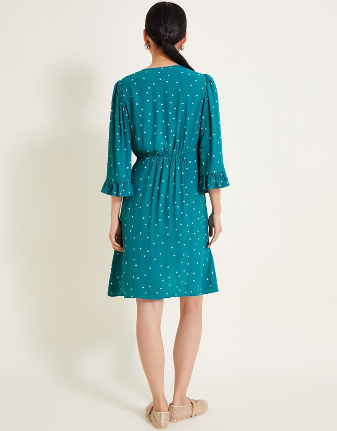 Clea Polka Dot Embroidered Dress, Teal (TEAL), large