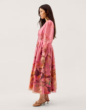 Aimee V-Neck Floral Print Midi Shirt Dress, Pink (PINK), large