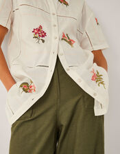 Luna Floral Embroidered Shirt, White (WHITE), large