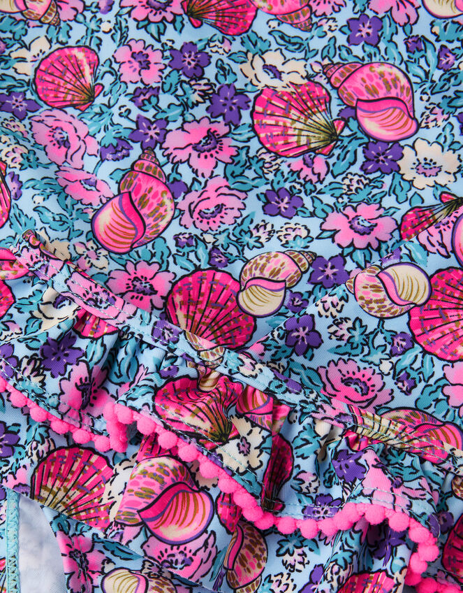 Floral Shell Print UPF50+ Long Sleeve Swim Set, Blue (BLUE), large