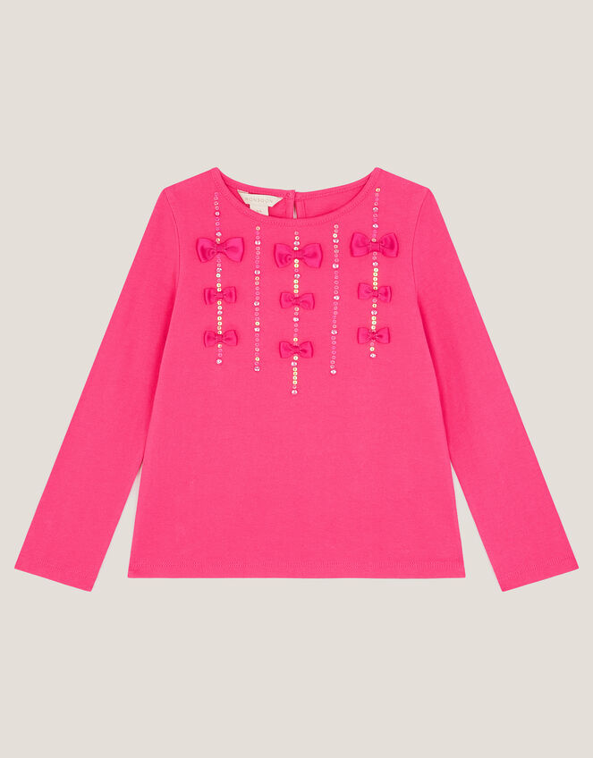 Bow Appliqué Long Sleeve Top, Purple (PURPLE), large